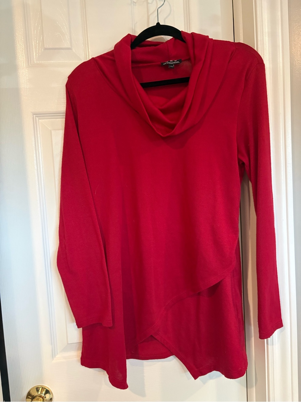 New Woman Design - Red Draped Cowl Neck Sweater Tunic